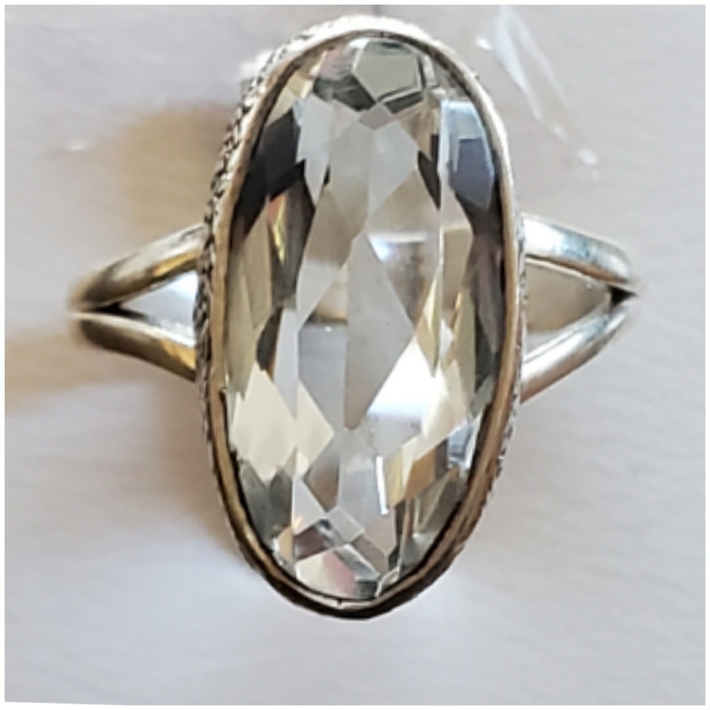 Genuine 12ct White Topaz Solitaire Ring Size 6